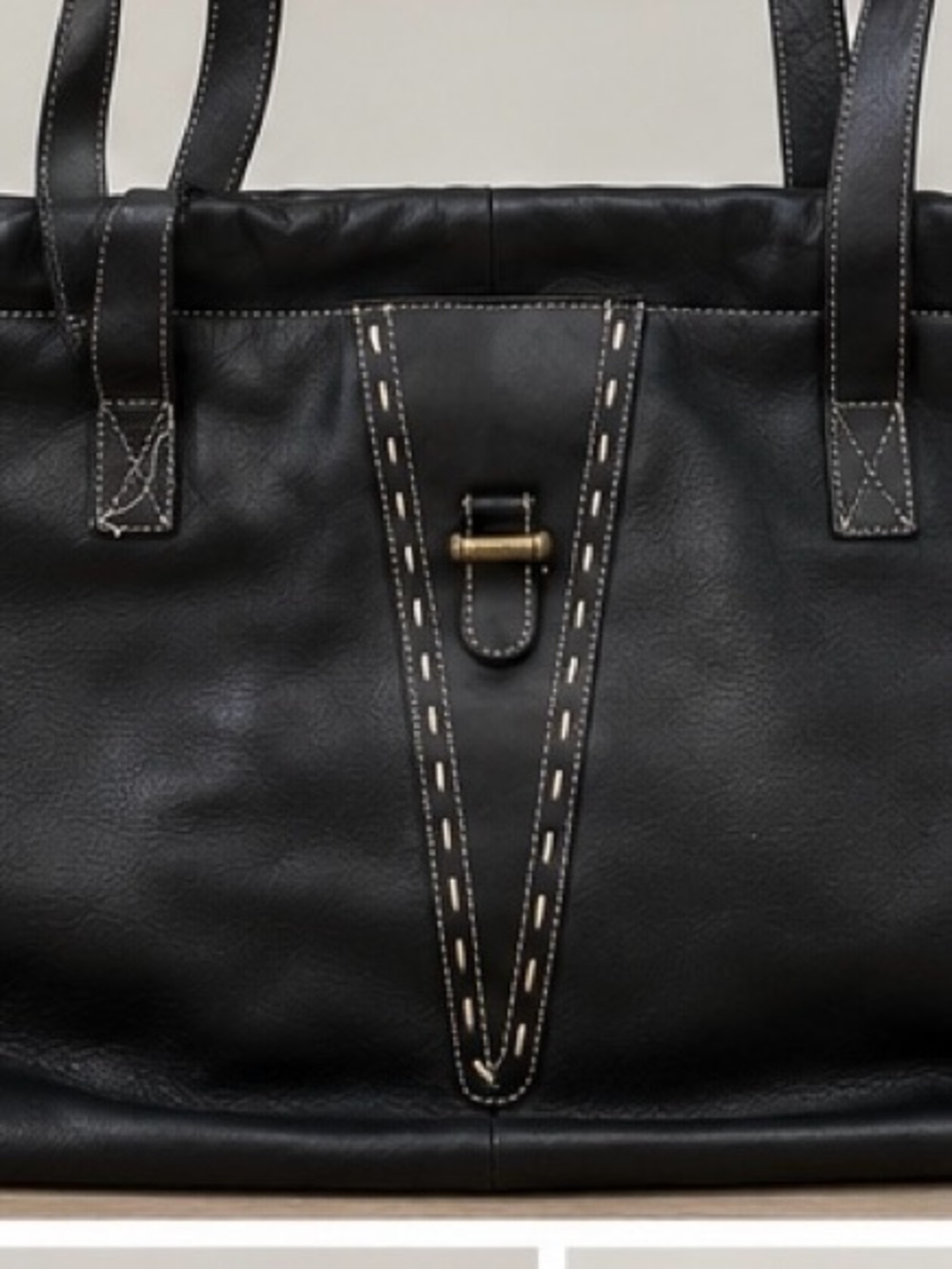 Vintage 1990s Zenith Italian Full-grain Leather Black shoulder/tote bag -NICE - Picture 3 of 16
